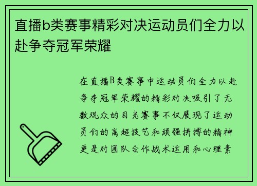 直播b类赛事精彩对决运动员们全力以赴争夺冠军荣耀